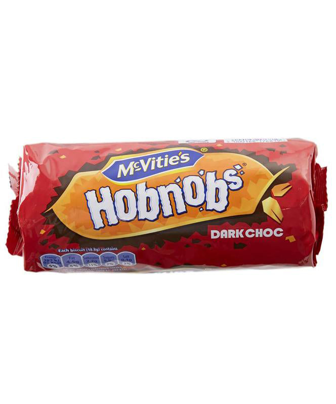 McVitie's Dark Chocolate Hobnobs in dark red tube